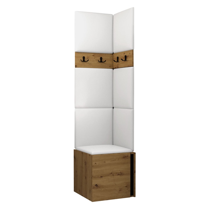 Mobilier pentru hol Tavasz XXI, MIRJAN24, stejar artisan + piele ecologica alb, 46x186x46 cm