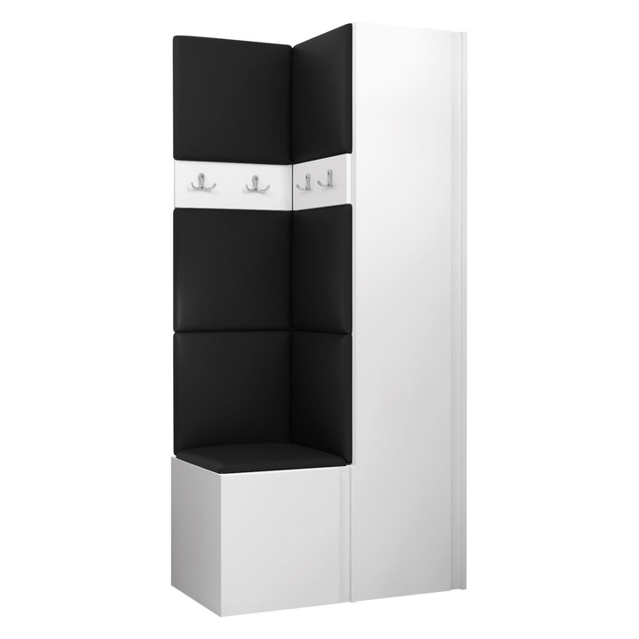 Mobilier pentru hol Tavasz XXIV, MIRJAN24, alb + piele ecologica negru, 46x186x82 cm