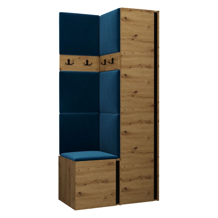 Mobilier pentru hol Tavasz XXIV, MIRJAN24, stejar artisan + bleumarin, 46x186x82 cm