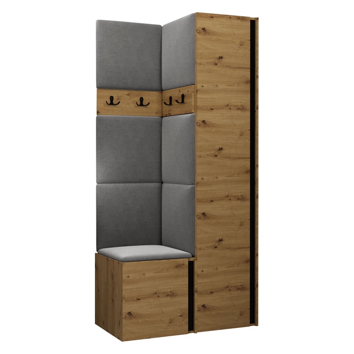 Mobilier pentru hol Tavasz XXIV, MIRJAN24, stejar artisan + gri, 46x186x82 cm