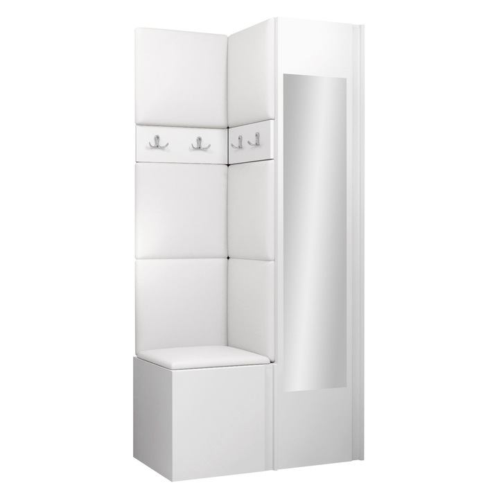 Mobilier pentru hol Tavasz XXV, MIRJAN24, alb + piele ecologica alb, 46x186x82 cm