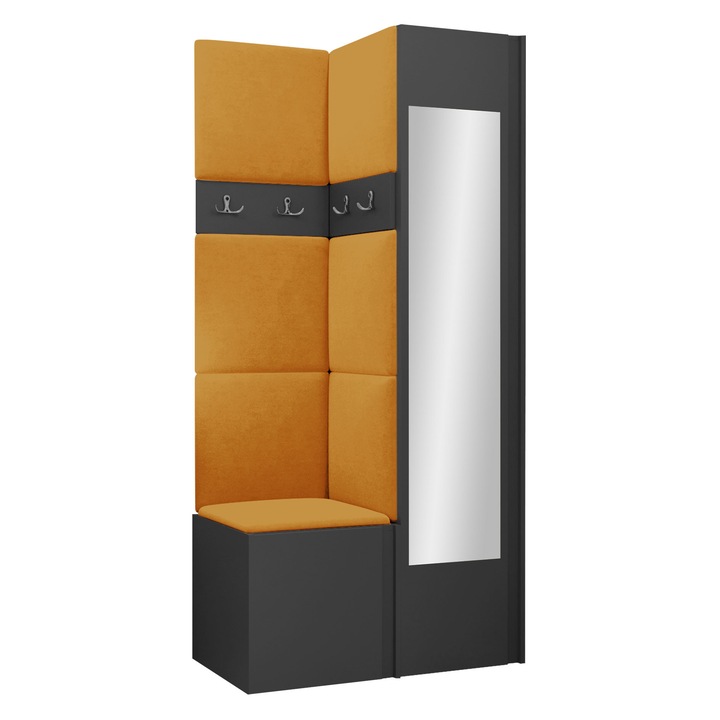 Mobilier pentru hol Tavasz XXV, MIRJAN24, grafit + galben, 46x186x82 cm