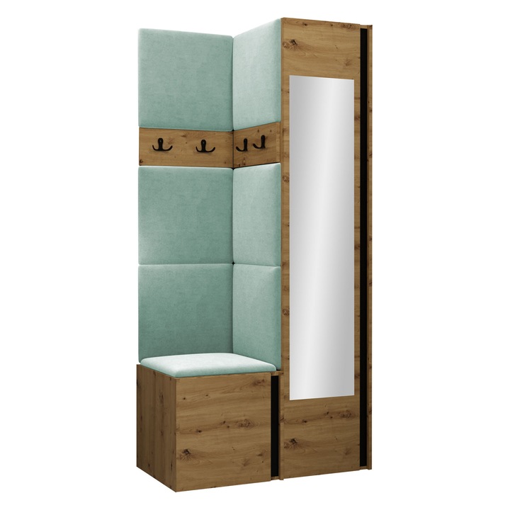 Mobilier pentru hol Tavasz XXV, MIRJAN24, stejar artisan + albastru, 46x186x82 cm