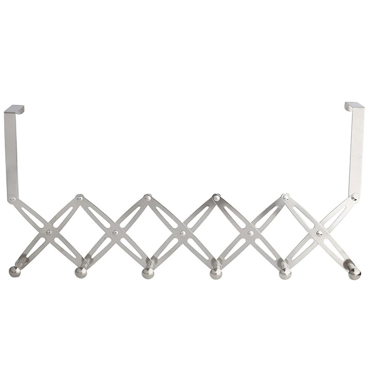 Rozsdamentes teleszkópos ajtóakasztó 6 kampóval, ezüst