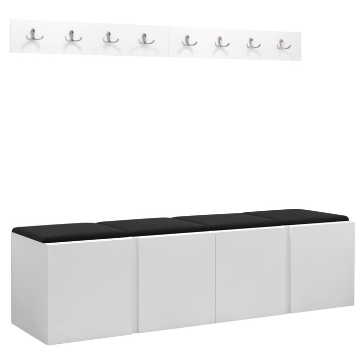 Mobilier pentru hol Tavasz VII, MIRJAN24, alb + piele ecologica negru, 46x42x168 cm