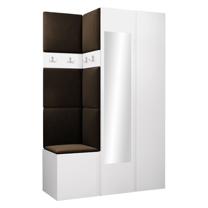 Mobilier pentru hol Tavasz XXVI, MIRJAN24, alb + maro, 46x186x116 cm