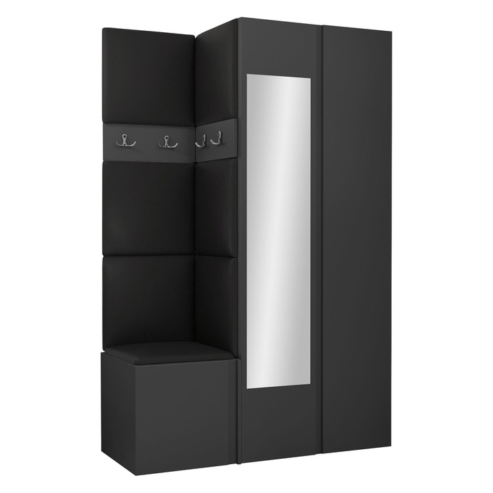 Mobilier pentru hol Tavasz XXVI, MIRJAN24, grafit + piele ecologica negru, 46x186x116 cm