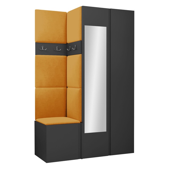 Mobilier pentru hol Tavasz XXVI, MIRJAN24, grafit + galben, 46x186x116 cm