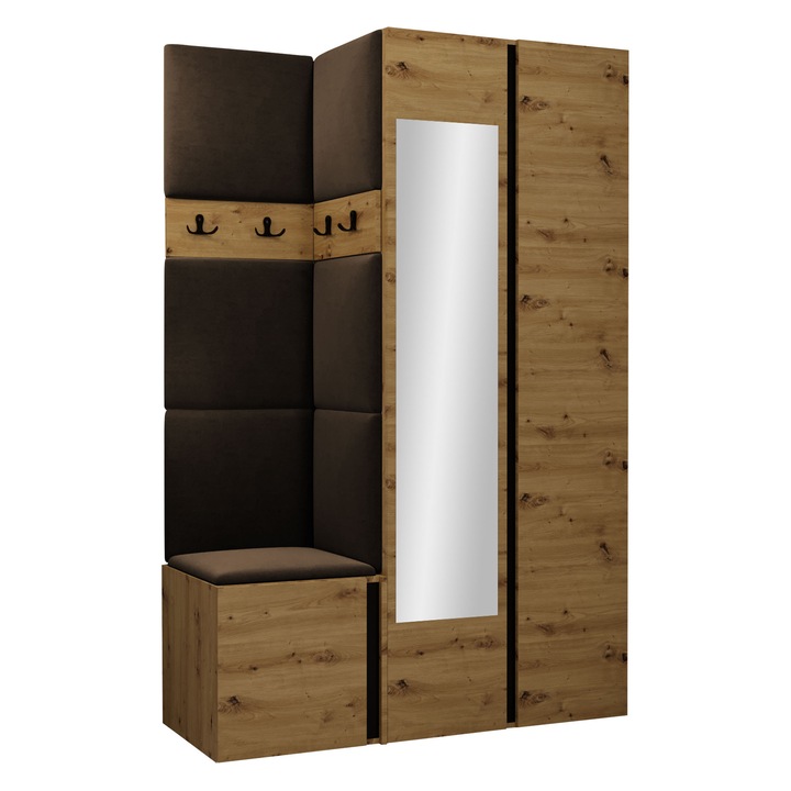 Mobilier pentru hol Tavasz XXVI, MIRJAN24, stejar artisan + maro, 46x186x116 cm