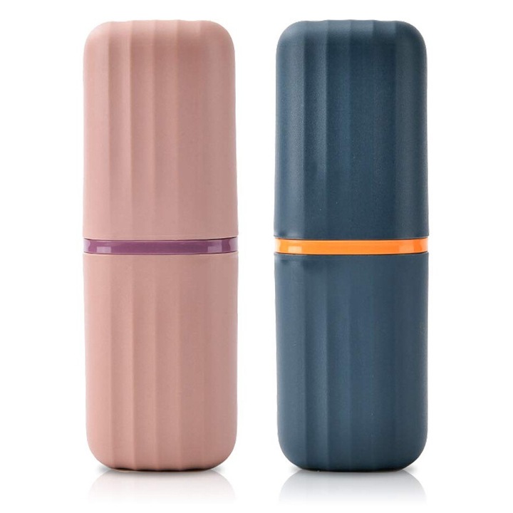 2 db hordozható fogkefe tok készlet, többszínű, 3 az 1-ben