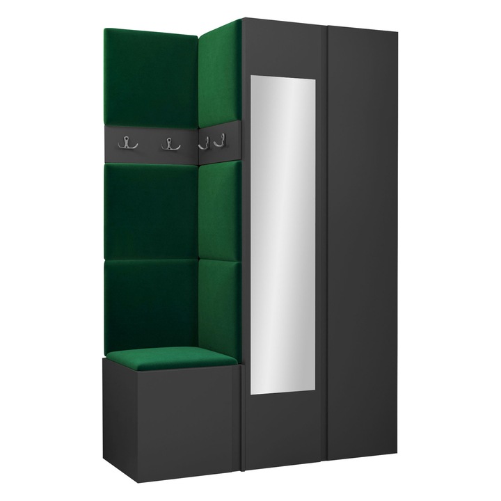 Mobilier pentru hol Tavasz XXVI, MIRJAN24, grafit + verde, 46x186x116 cm