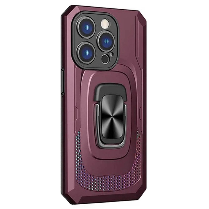 Husa Upgraded Defender Ring comaptibila cu Samsung Galaxy S24 Ultra, Tactical Hybrid Protection, Protectie camere, Inel magnetic, Sustinere ferma in mana, Atasare la suport auto, Stand pozitionare orizontala, Visiniu