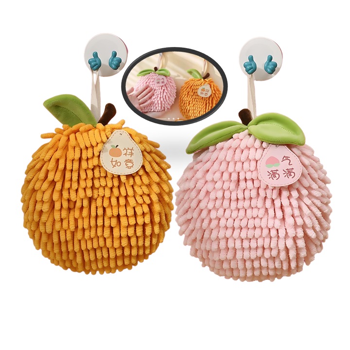 Set 2 prosoape Fuzzy Ball, roz\portocaliu, absorbante, decorative pentru baie si bucatarie