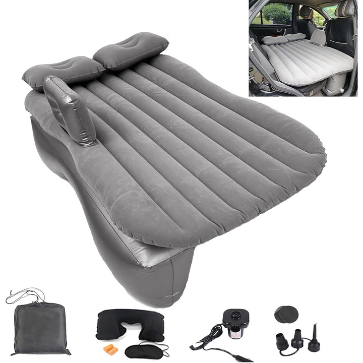 Saltea auto gonflabila, 2 in 1 cu spatar, gri