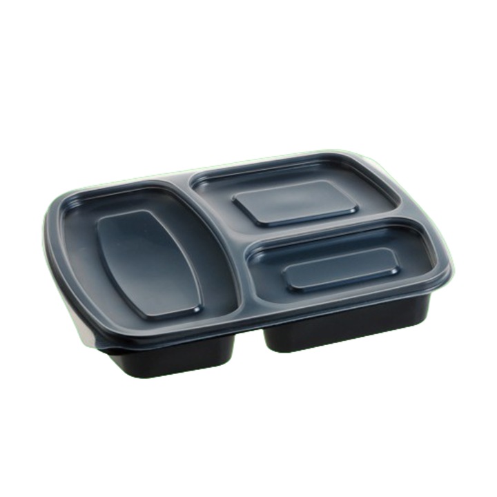 Caserola microunde polipropilena 3 compartimente cu capac 50 buc/set