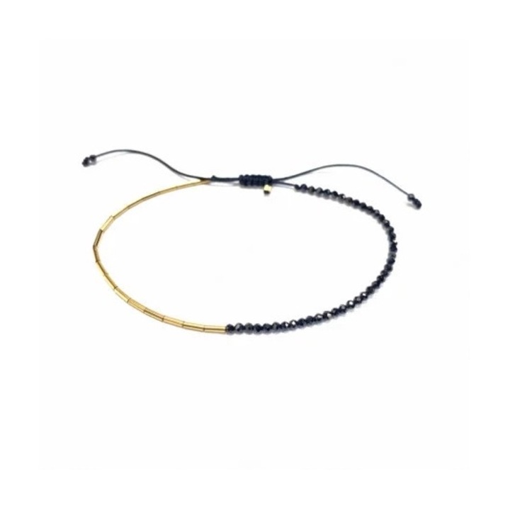 Bratara Corina Mardari, Alternance in Black, reglabila, din aur filat de 14k/20 si spinel negru fatetat