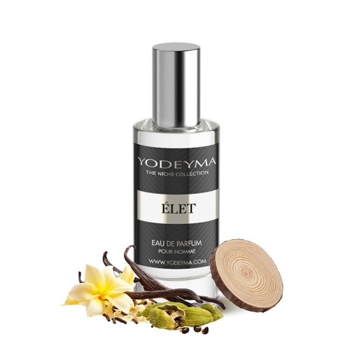 Yodeyma Elet Apa de parfum pentru barbati, nuante cardamon, lemn, vanilie, pentru barbatul elegant si atemporal, 15ml