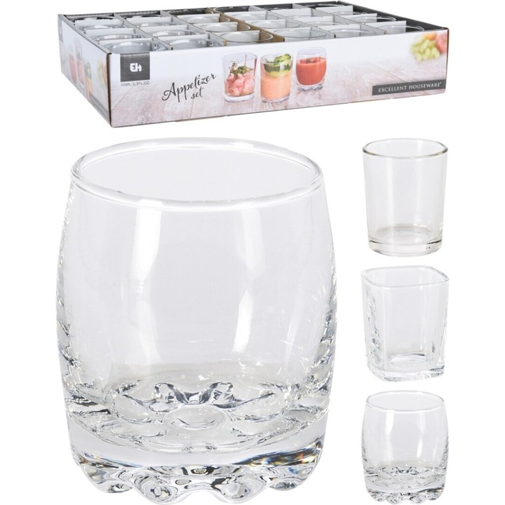 3 db shotos pohár készlet, Excellent Houseware cikk, üveg, 5x6 cm, 80 ml, átlátszó