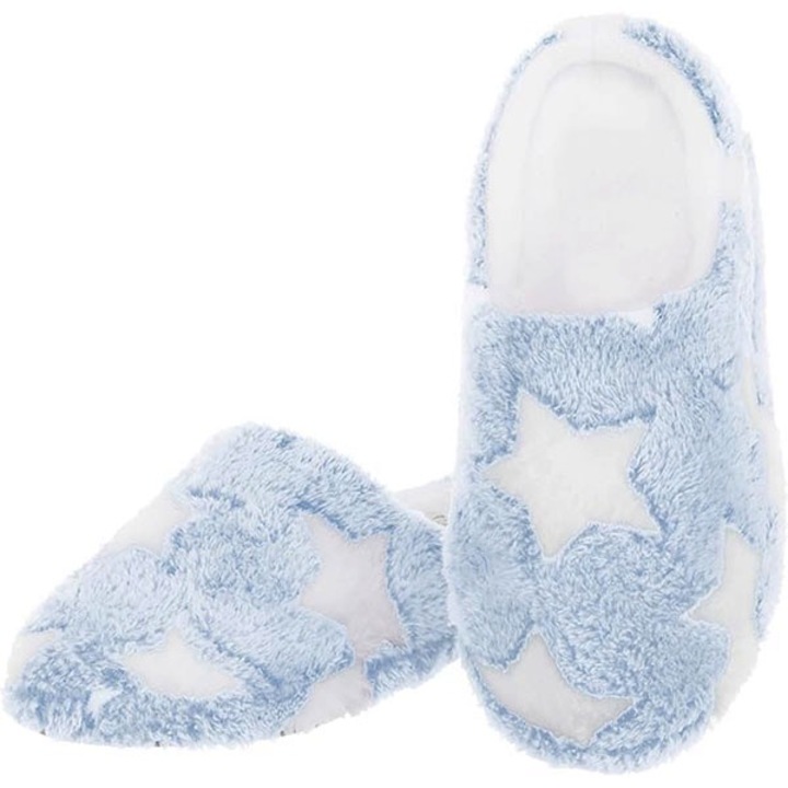 Szőrmével és memóriahabos női papucs, csillagmintás, Világoskék