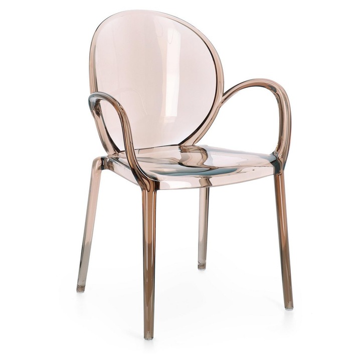 Set 4 scaune policarbonat transparent maro Camilla 58x52x87 cm