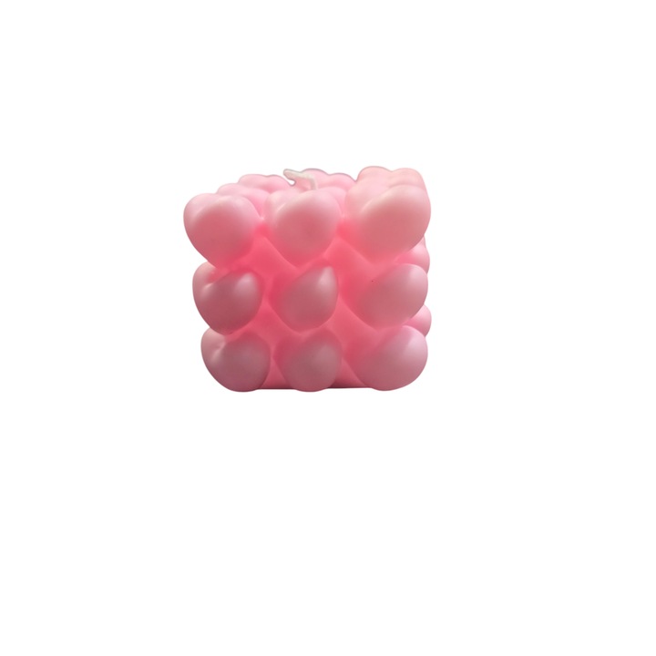 Candela plastic decorativa, cu inimioare, ROZ, baterii incluse, 5cm×5cm×5cm