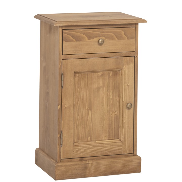 Noptiera cu 1 usa si 1 sertar, culoare maro deschis P001, ceruit, 100% lemn masiv, 74x47x32 cm