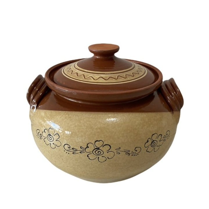 Oala de lut pentru sarmale, traditionala, maro, 10 litri