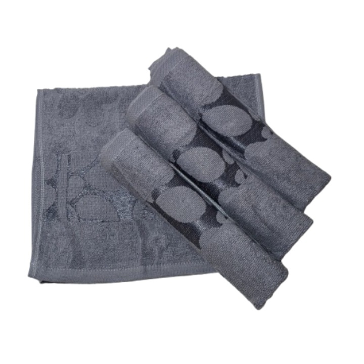 Комплект кърпи за лице, памук, 3D флорален мотив, 420g/m², сив, 50x90cm, 4 части