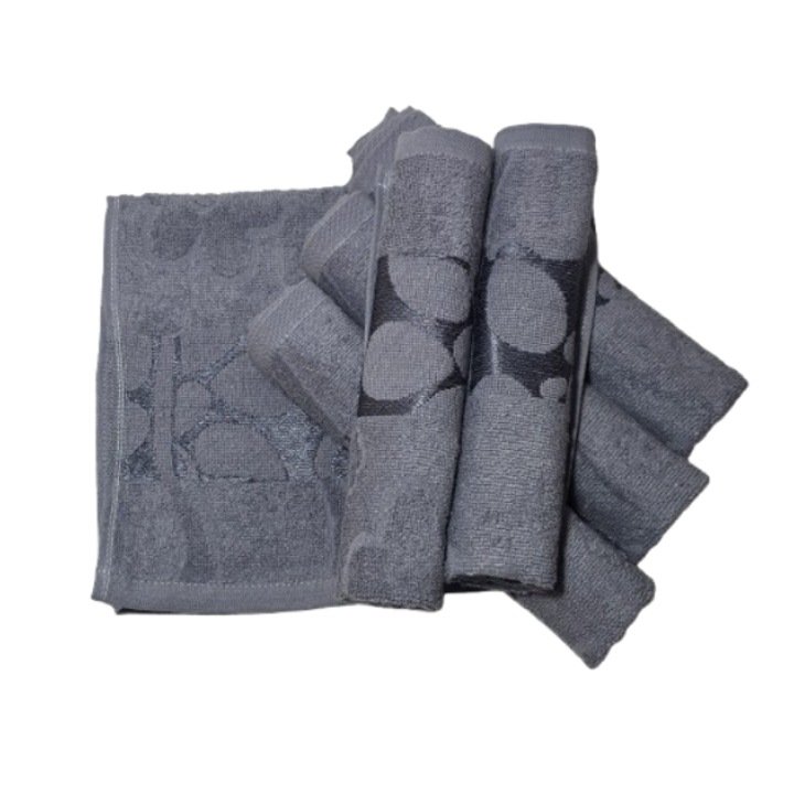 Комплект кърпи за лице, памук, 3D флорален мотив, 420g/m², сив, 50x90cm, 6 части