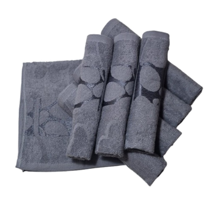 Комплект кърпи за лице, памук, 3D флорален мотив, 420g/m², сив, 50x90cm, 8 части