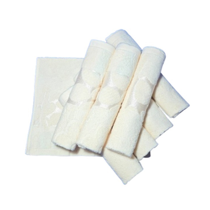 Комплект кърпи за лице, Памук, 3D флорален мотив, 420g/m², Ivoire, 50x90cm, 8 части