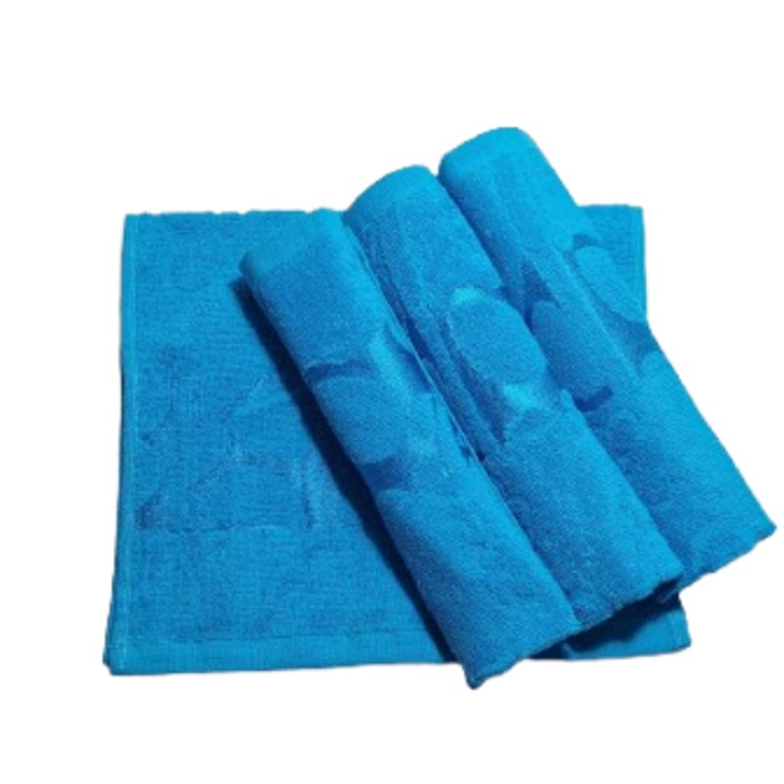 Комплект кърпи за лице, Памук, 3D флорален мотив, 420g/m², Тюркоаз, 50x90cm, 4 части