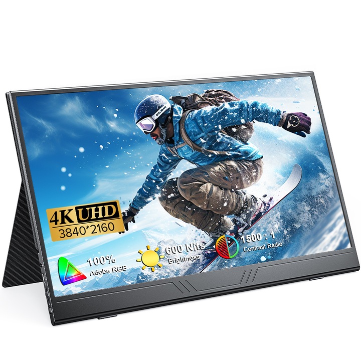 Hordozható monitor 15,6 hüvelykes, tökéletes 4K UHD, IPS, 600 Nit, USB-C és HDMI, ultrakönnyű