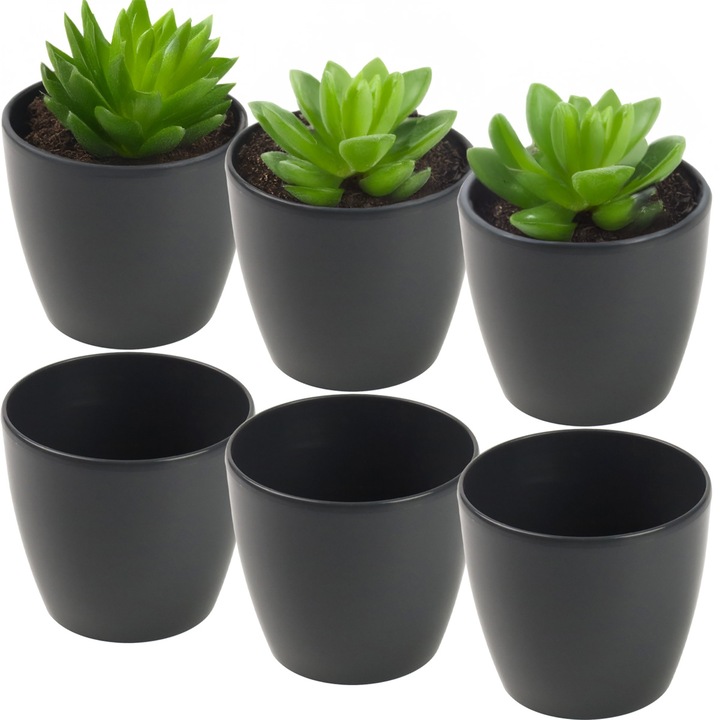 Set 6x ghiveci Matilda 12x11cm, Viking, gri inchis