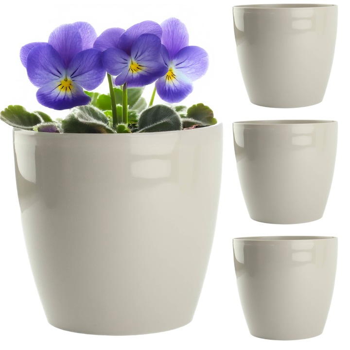 Set 4x ghiveci Matilda 20x18cm, Viking, Bej-Gri