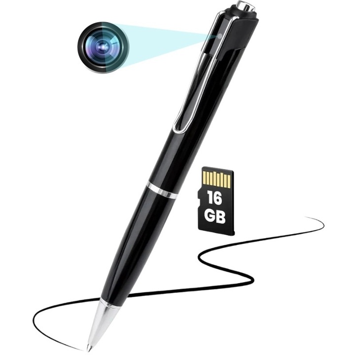 Шпионска химикалка с Full HD камера iUni W9, 16GB, Аудио-видео запис, Фото