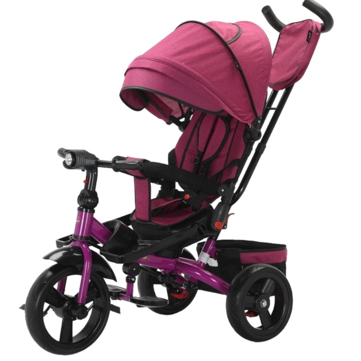 Tricicleta cu scaun reversibil Still, de la 6 luni la 5 ani, cu pozitie de somn, roata Eva plina, siliconata, mov