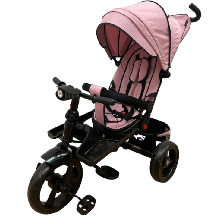 Tricicleta cu scaun reversibil Still, de la 6 luni la 5 ani, cu pozitie de somn, roata Eva plina, siliconata, roz