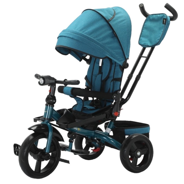 Tricicleta cu scaun reversibil Still, de la 6 luni la 5 ani, cu pozitie de somn, roata Eva plina, siliconata, turcoaz