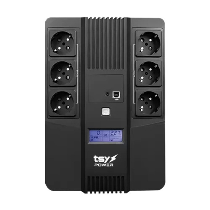 UPS TSY Power, 600VA/360W, LCD, line interactive, 6 x Schuko TSY-D-0K6-LCD