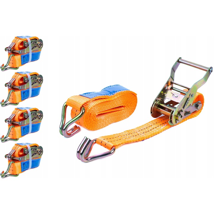 Set 4, Chinga Ancorare, Unitrailer, Cu tensionator 4m/25mm/1t, 165 daN, carlig 15 mm, Universala, Elasticitate 7%, Portocaliu