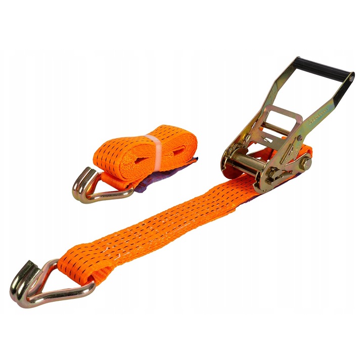 Chinga Ancorare, Unitrailer, Cu tensionator, 3m/50mm/5t, 300 daN, carlig 25 mm, Universala, Elasticitate 7%, Portocaliu