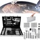 Set ustensile pentru gratar Macvi® 26 piese, otel inoxidabil premium, geanta transport aluminiu captusita 43x27x8cm, accesorii complete pentru un gratar reusit