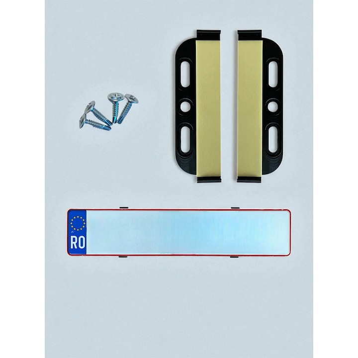 Set suport placute numar inmatriculare auto Slim -4 bucati fata si spate, fara rama, Negru