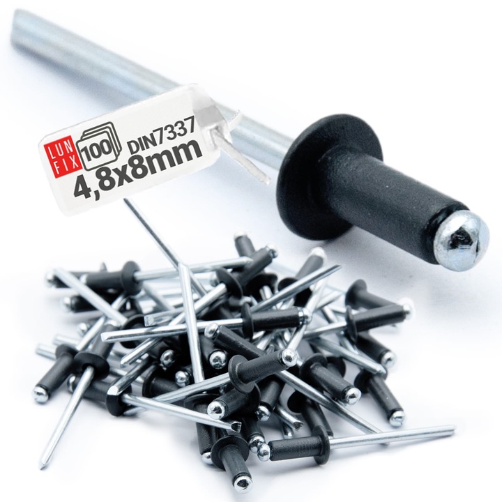 Nituri oarbe 4.8x8mm aluminiu-otel NEGRU RAL9005 100buc., Lun Fix
