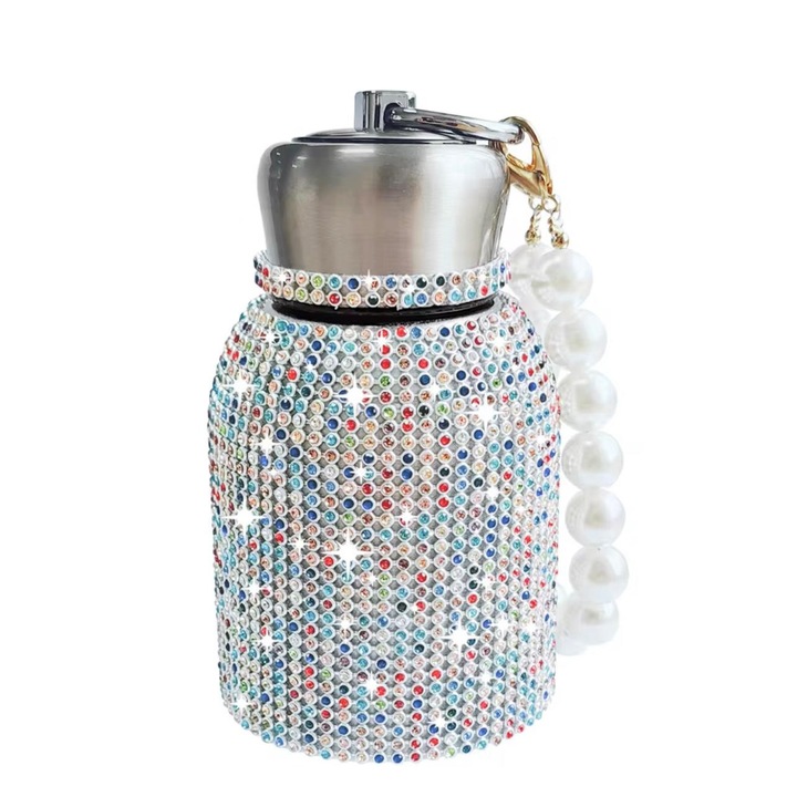 Блестящ термос, неръждаема стомана, дамски, многоцветен