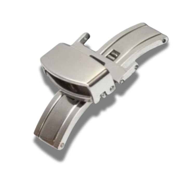 Catarama deployant argintie 12 mm pentru curea ceas piele