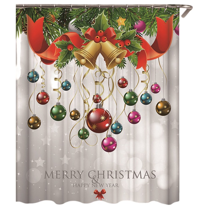 Cortina de dus din poliester cu imprimeu 3D, tema de Craciun, Enforose, 180x200cm