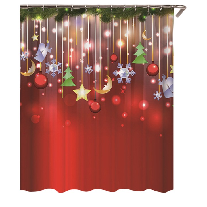 Cortina de dus din poliester cu imprimeu 3D, tema de Craciun, Enforose, dimensiuni variate
