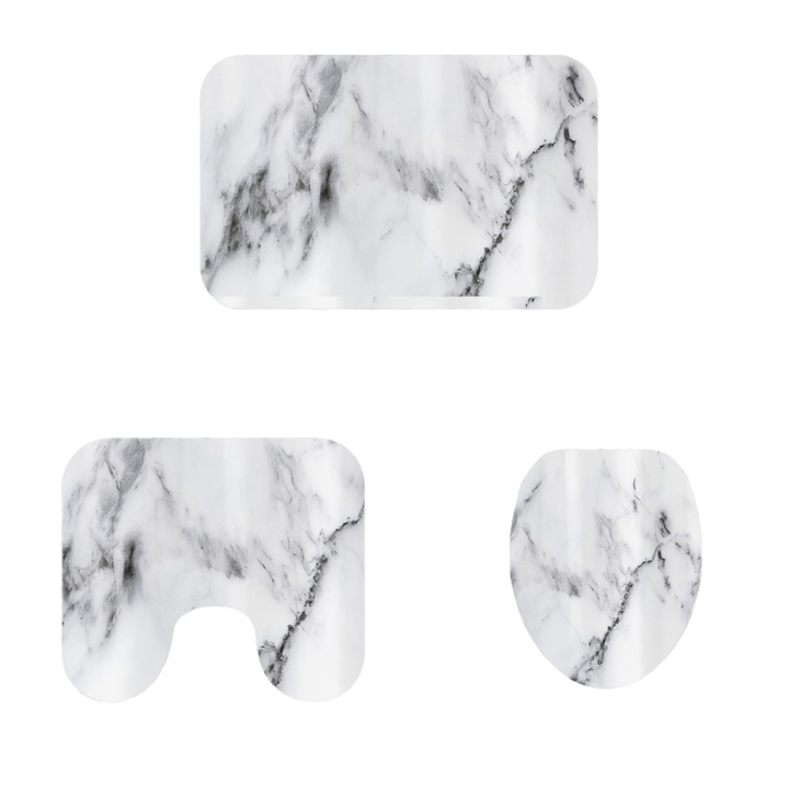 3 darabos szett: márványmintás zuhanyfüggöny, nedvszívó alátét, fürdőlepedő, Enforose, többszínű